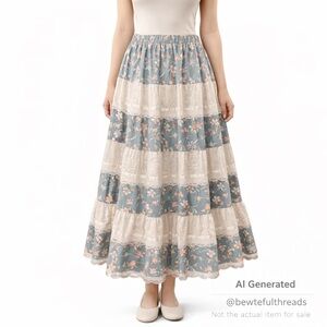 Pitchfork Women’s M Blue Floral Prairie Lace Midi Skirt